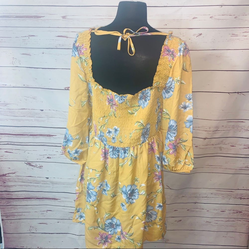 Xhilaration Mustard Floral Print Blouson Dress - Picture 3 of 3
